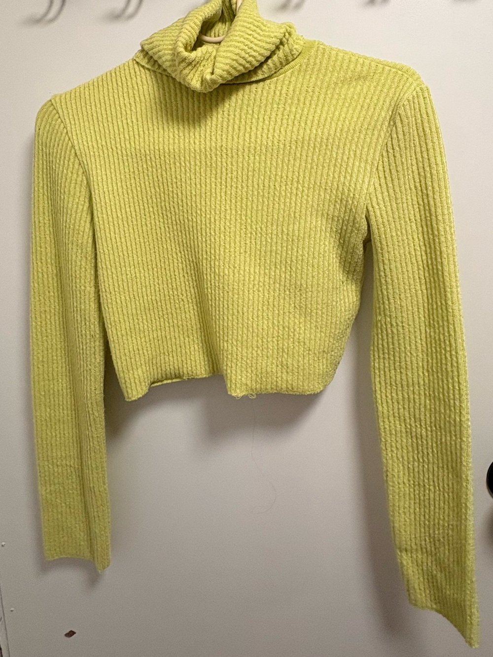 Bershka Lime Ribbed Cropped Turtleneck Sweater